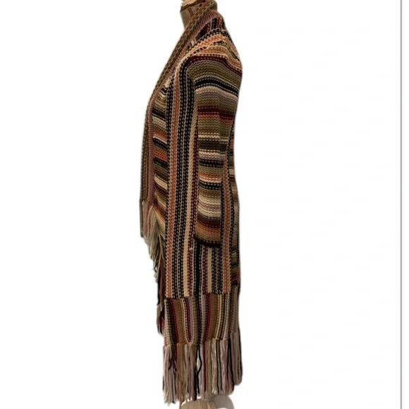 Boston Proper Fringed Ivory Multicolored Striped Open Duster Cardigan Size Small - Picture 6 of 15